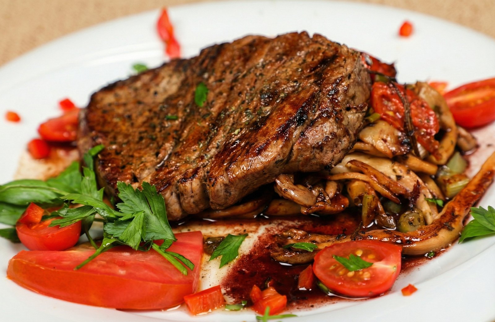 Charcoal-grilled steak